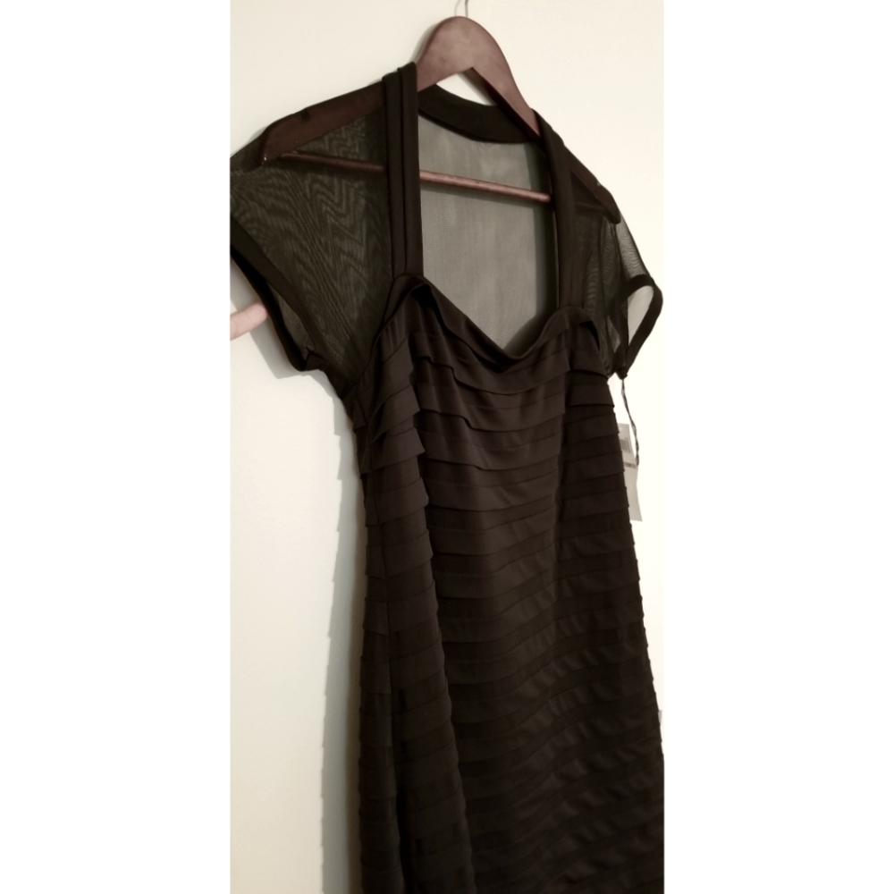 NWT Maggy London Petite Black Bodycon Cocktail Dress Sheer Top - Picture 3 of 9